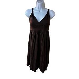 Vintage Nine West Brown Jersey Rayon Babydoll Dress Midi Y2K One Size USA
